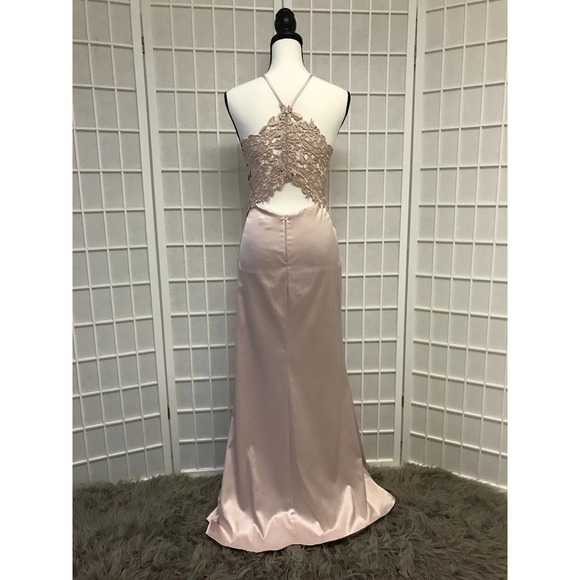 Sequin Hearts Satin Blush Lace Back Gown - Picture 3 of 4